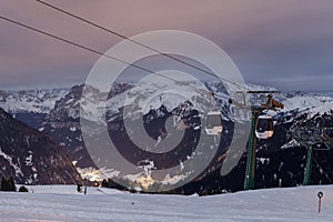 Canazei resort slopes at night