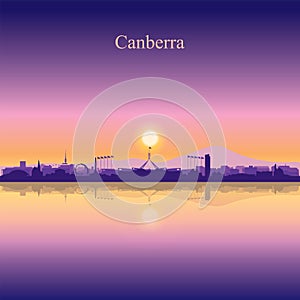 Canberra city silhouette on sunset background