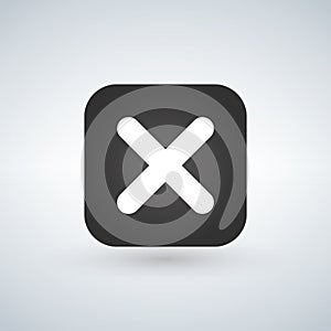 Cancel cross icon. Flat design square internet gray button on white background. photo