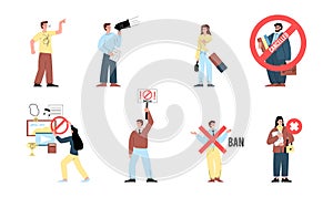 Cancel culture symbols set with persons being boycotted, flat vector isolated.