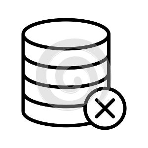 Cancel database thin line vector icon