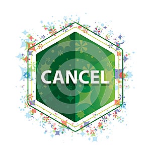 Cancel floral plants pattern green hexagon button