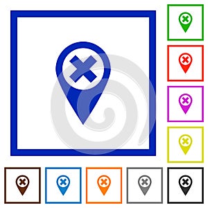Cancel GPS map location flat framed icons