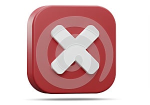 Cancel Icon on Red Square Button, 3d Rendering