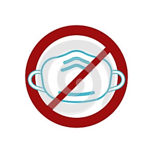 Cancel quarantine icon. Crossed out medical mask in round. Flat illustration of removing ban, ending pandemic. Color isolated