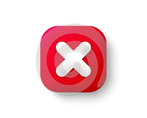 Cancel red 3d icon. Delete sign, close symbol, wrong and reject button. No vector