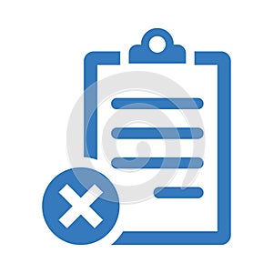 Cancel, reject report icon. Blue version