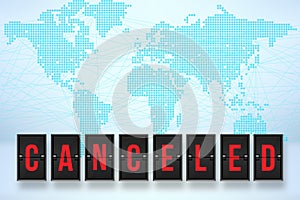 Canceled flight background with a world map