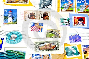 Canceled US postage stamps