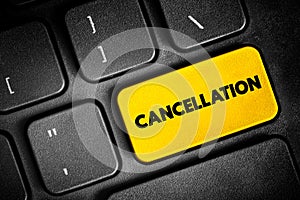 Cancellation - the action of cancelling something, text button on keyboard, concept background