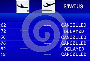 Cancelled Flight. Information board. photo