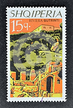 Cancelled postage stamp printed by Albania, that shows Buthrotum