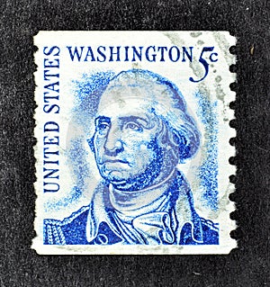 Cancelled postage stamp printed by USA, that shows portrait of president George Washington