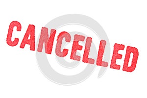 CANCELLED - red Rubber Stamp on white background.