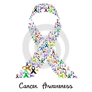 Cancer awareness various color and shiny ribbons for help like a big colorful ribbon eps10