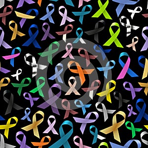 Cancer awareness various color and shiny ribbons for help seamless dark pattern eps10 photo