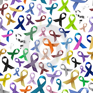 Cancer awareness various color and shiny ribbons for help seamless pattern eps10