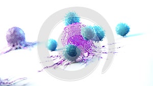 A cancer cell being attacked by leucocytes