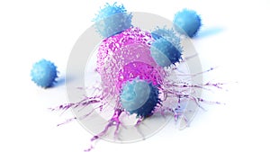 A cancer cell being attacked by leucocytes