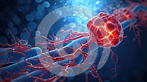 Cancer cell metastasis disease anatomy concept as growing malignant tumor on organ inside human body. 3D illustration