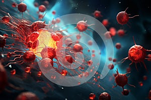 Cancer cell. Oncology research structure mutation, somatic cell of the body. genetic predisposition. Neoplasms