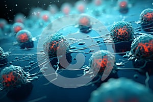 Cancer cell. Oncology research structure mutation, somatic cell of the body. genetic predisposition. Neoplasms