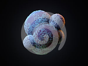 Cancer cells damaged, dicky, morbid infected cells, 3d Render