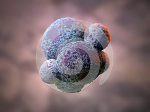 Cancer cells damaged, dicky, morbid infected cells, 3d Render