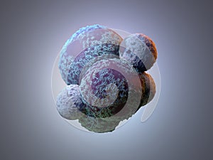 Cancer cells damaged, dicky, morbid infected cells, 3d Render