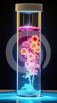 Cancer Cells And Macrophages in a Test Glass. Cancer research Concept. Generative AI photo