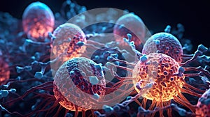 Cancer cells, malignant cells, scientific 3D illustration.