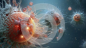 Cancer cells, oncology or coronavirus realistic illustration