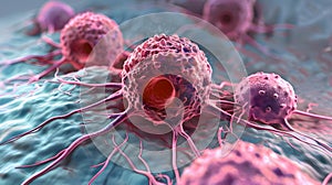 Cancer cells under a microscope.