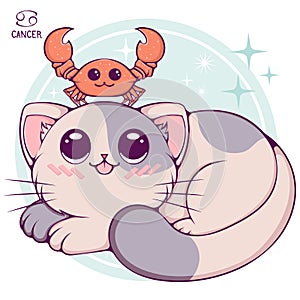 Cancer cute cartoon zodiac cat color