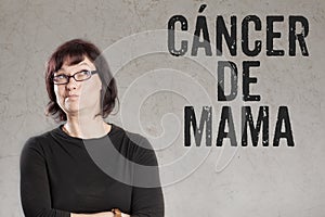 Cancer de Mama, Spanish text for Breast Cancer woman writing on photo