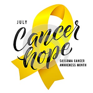 Vector Calligraphy Poster. Yellow Awareness Ribbons of Sarcoma Cancer Vector illustration photo
