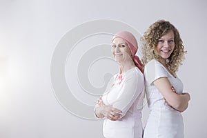 Cancer patient with pink headscarf