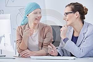 Cancer patient talking to doctor