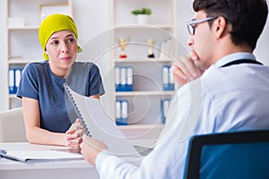 Cancer patient visiting doctor for medical consultation in clini