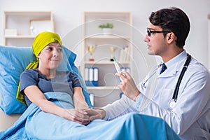 Cancer patient visiting doctor for medical consultation in clini