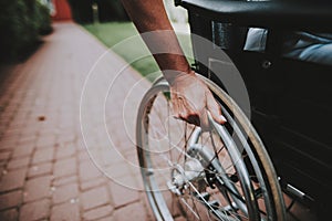 Cancer Patient on a Wheelchair. Remission. Clinic.