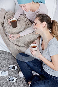 Cancer woman drinking tea