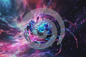 Cancer zodiac sign against space nebula background