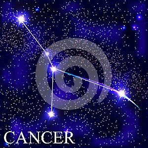 Cancer Zodiac Sign with Beautiful Bright Stars on the Background of Cosmic Sky Vector Illustration