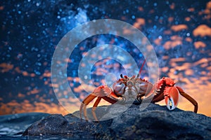 Cancer Zodiac Sign, Crab Horoscope Symbol, Magic Astrology Lobster, Crayfish in Fantastic Night Sky