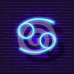 Cancer zodiac sign neon icon. Astrological zodiac signs glowing symbol