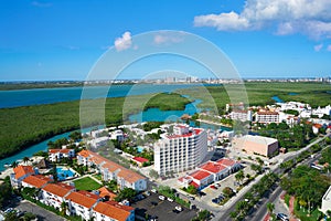 Cancun aerial view Hotel Zone of Mexico