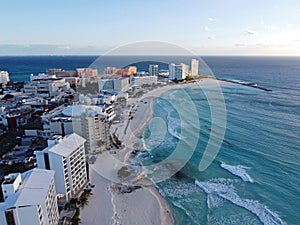 Cancun beach and hotel zone aerial view, Quintana Roo, Mexico