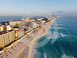 Cancun beach and hotel zone aerial view, Quintana Roo, Mexico