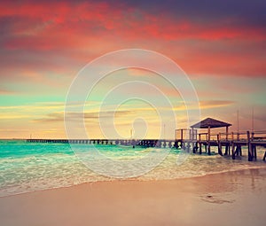 Cancun Caracol beach sunset in Mexico photo